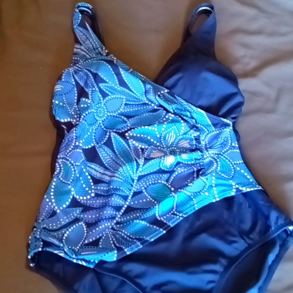 Women's blue floral one-piece swimsuit
